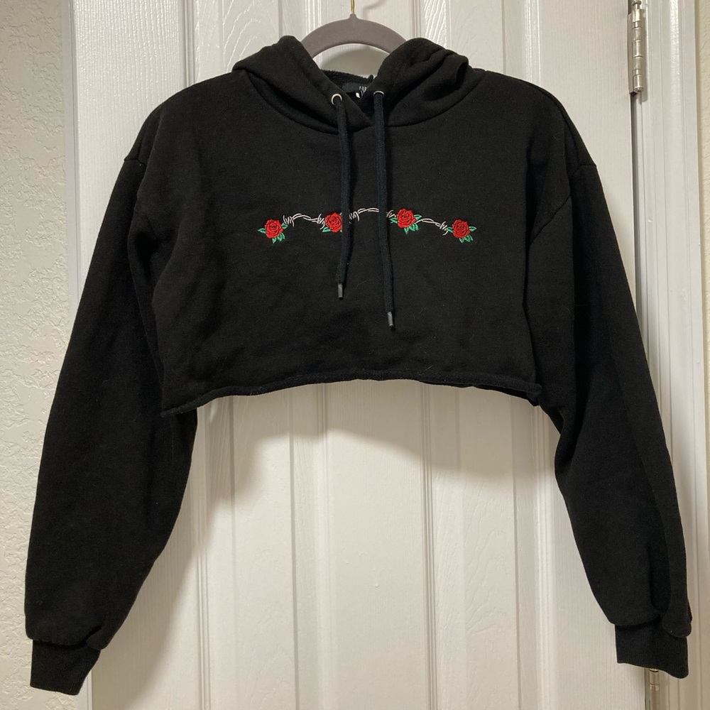 Forever 21 barbed wire and roses crop hoodie